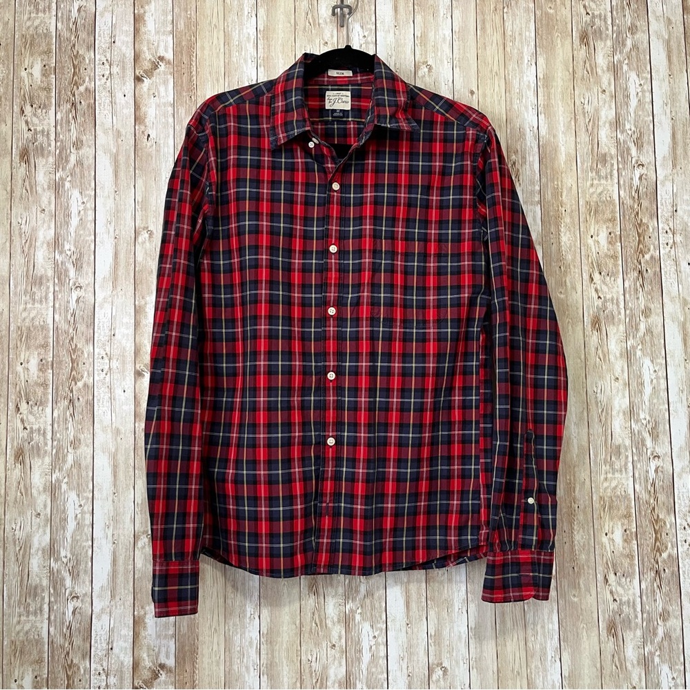 J.Crew Mens Slim Fit Plaid Button Shirt Size Medium